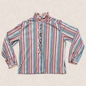 Vintage Morlove Candy Pin Striped button up frilly top - Size Medium